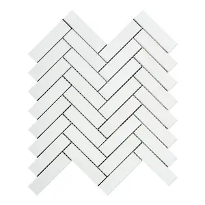 Thassos White Herringbone 1X4 Polished/Honed Marble Mosaic Tile Sample