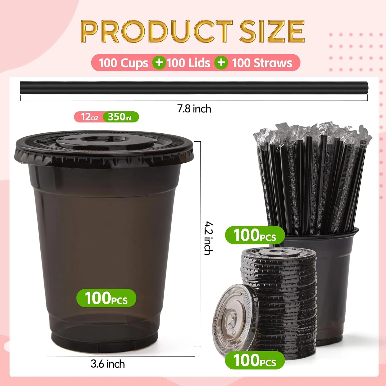 100 Set Black Plastic Cups with Lids and Straws 12 oz Disposable Drinking  Clear Cups for Wedding Black Birthday Party Supplies - TikTok Shop