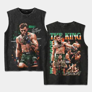 Conor McGregor UFC Tank Top Acid Washed, The Notorious Sleeveless Vest, MMA The King Is Back Gym Shirt, Ireland Flag Graphic Apparel, Fighting Championship Retro 90s Bootleg Sports Wear, MMA Fighting Fan Gear, Men Heavyweight Oversized Acid Wash