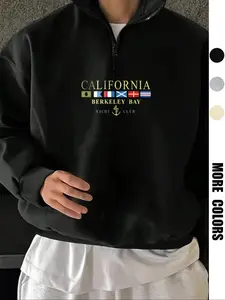 Men's Zipper Half-Zip Pullover Homewear Top, Casual Long Sleeve Stand Collar Sweatshirt Fitted, Fall Winter Home or Outdoor Hiking