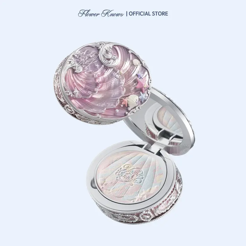 Flower Knows Shell's Jewel Collection Baked Setting Powder, Oil Control, Pore Blurring Facial Compact with Plant Antioxidant Boost, Camellia Oil, Sodium Dehydroacetate, Blurring Skin Finish Powder, Cosmetic, #sohochic, Ideal for Christmas gift, Black Frid