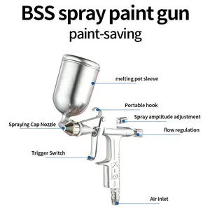 BSS K-3 Mini Pneumatic Spray Gun, 0.5mm Nozzle Gravity Feed Airbrush  with 100mll Aluminum Cup, Professional Paint Gun for Car Touch-Up, Model Painting,  Leather Refinishing & Furniture Repair, 30-50 PSI