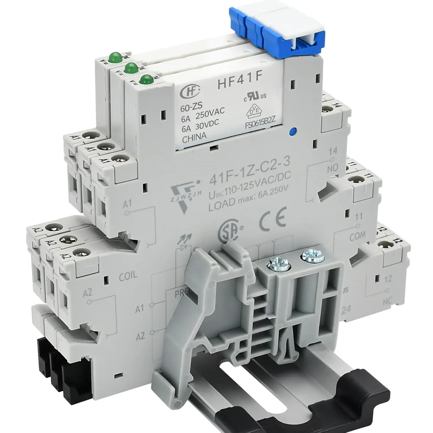 UL Listed 110V Relay Miniature Power Relay 110V-120V AC HF41F/60-S 1NO 1NC 6Amp SPDT with LED Indicator, Socket Base, DIN Rail Relay 110V 3Pcs