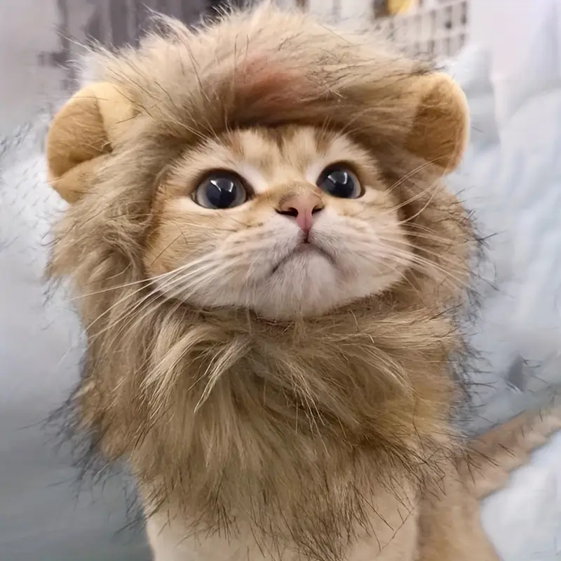 Cat Lion Headband for Cats - Polyester Pet Costume, Halloween Accessory, Half Wig Design, Easy Cleaning, Fits S-M-L, Ideal for Photography