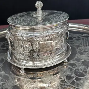 Large Handchased Oval Biscuit Box