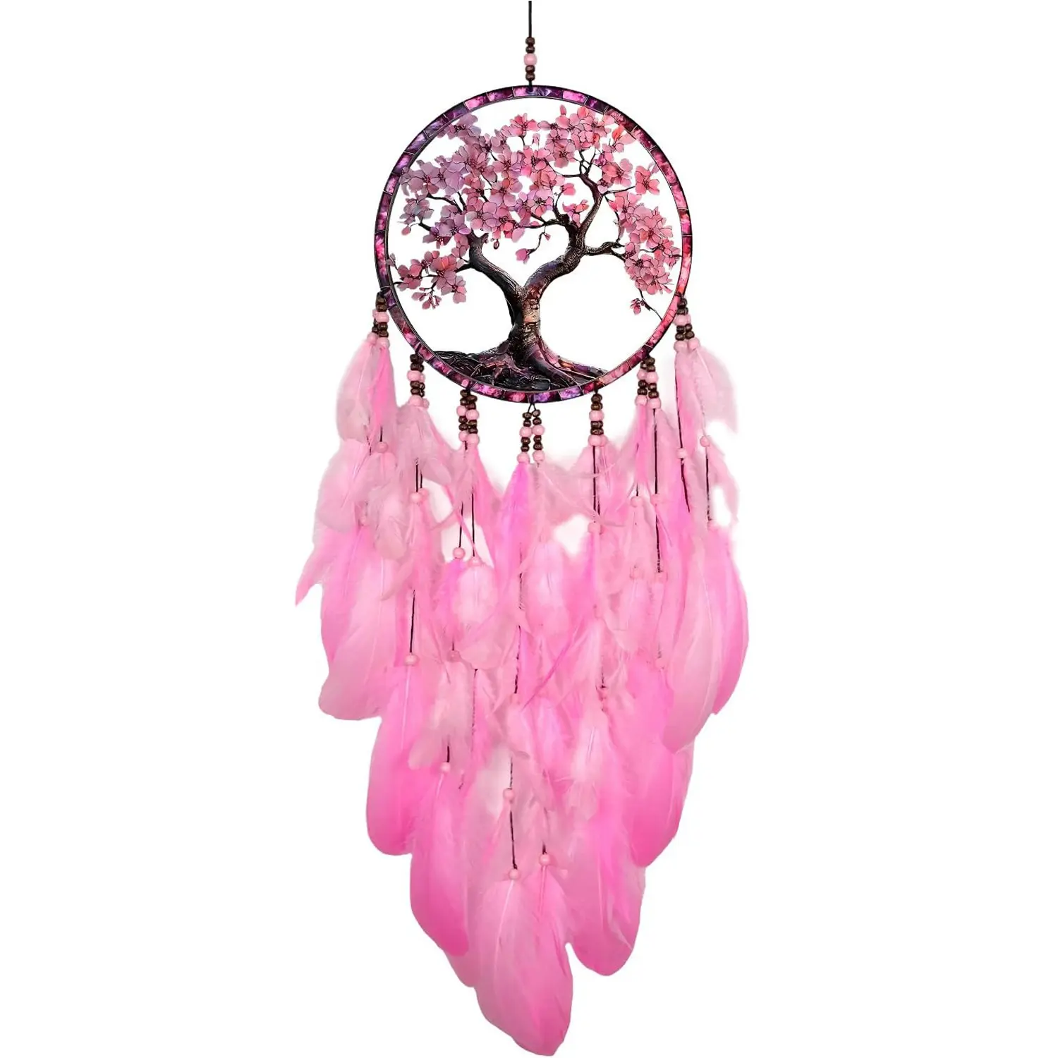 Dream Catcher Wall Hanging - Handmade Feather Room Decor | Natural Beads & Plumage, Bedroom or Living Room, Aesthetic Boho Vibes, Filters Nightmares, Spiritual Gift