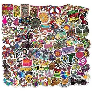 JoyJoy 101PCS Psychedelic Hippie Stickers for Teens Adult Waterproof Water Bottle Car Bike Guitar Skateboard Luggage Greeting Card Gift Box Trippy Stickers