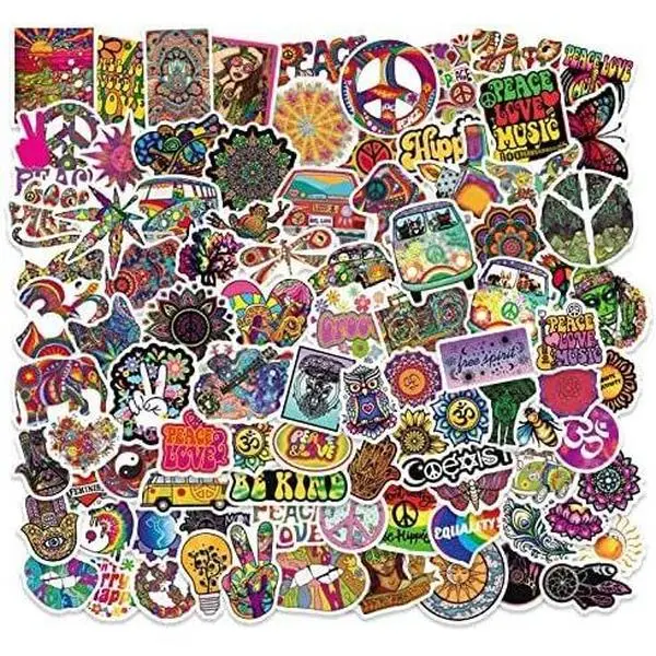 JoyJoy 101PCS Psychedelic Hippie Stickers for Teens Adult Waterproof Water Bottle Car Bike Guitar Skateboard Luggage Greeting Card Gift Box Trippy Stickers