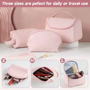 Makeup Bag Set of 3, 3 Counts Travel Cosmetic Bags, Portable Zipper Makeup Organizer Pouch, Waterproof Travel Toiletry Bag, Makeup Organizer Bag, Washable Waterproof Cosmetic Bag, Travel Must Have, Clearance, Mother's Day Gift, Pink