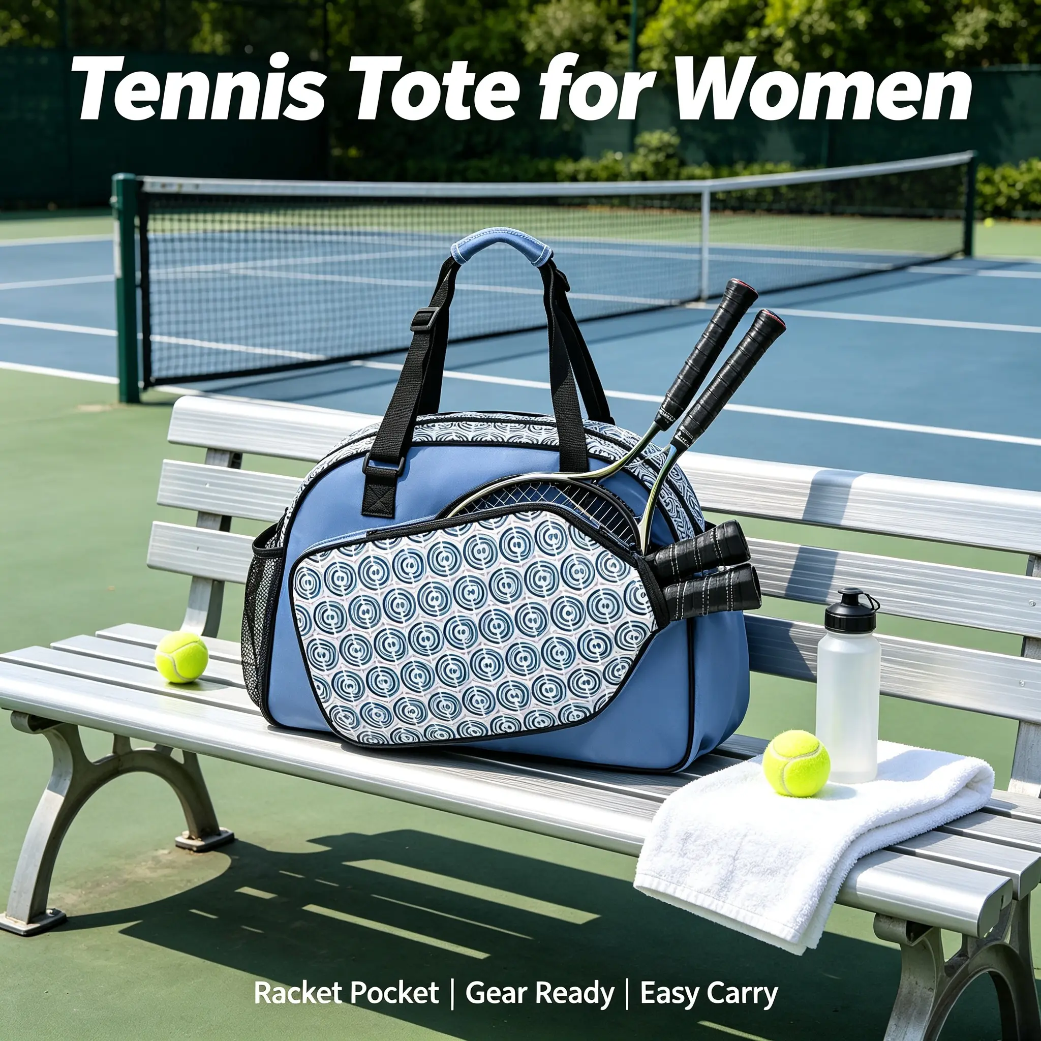 Pastel Geometric Print Women's Water-Resistant Canvas Pickleball Tote Bag with Paddle Holder, Side Mesh Pocket - Multi-Use Sport Gear for Pickleball, Tennis, Daily Necessities, Easy Carry, Universal, Efficient Storage, Female, Fitness, Organize Equipment,