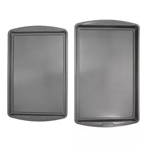 Ready 2pk Cookie Sheets (17"x11" and 15"x10"): Nonstick Carbon Steel Baking Set, Dishwasher-Safe Bakeware