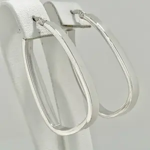 Sterling Silver 925 Long Hoop Earrings Square