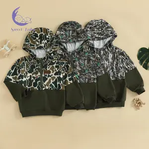 Baby Boy Hoodies Camouflage Half Zip-up Long Sleeve Hooded Sweatshirt Casual Toddler Pullover