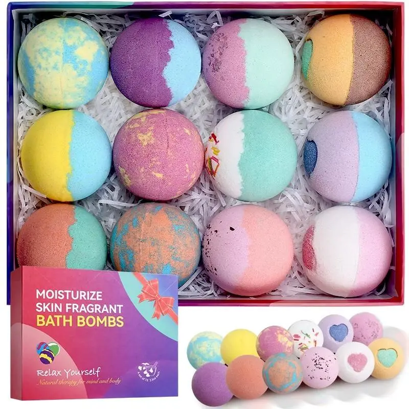 Aromatic Bath Bomb Gift Box, Colorful Salt Balls Set, Aromatherapy Bubble Bombs, Moisturizing Skincare, Women's Spa Gift, 100g X 12 Pieces, Body Care
