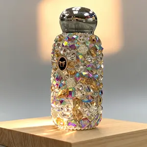 Bling Rhinestone Water Bottle for Women Stainless Steel Insulated Coffee Cup Travel Mug Sparkly Luxury Tumbler for Hot Cold Drinks Elegant Gift for Christmas Valentine’s Day Birthday 260ml Silver