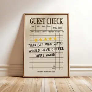 Guest Check Coffee Poster | Retro Coffee Shop Wall Art | Barista Review Print | Espresso Aesthetic Decor | Unframed