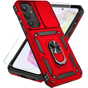 for Samsung Galaxy A35 5G Case with HD Screen Protector & Slide Camera Cover & Kickstand, for Samsung A35 5G Case [Military-Grade] Phone Case for Samsung Galaxy A35 (Red)