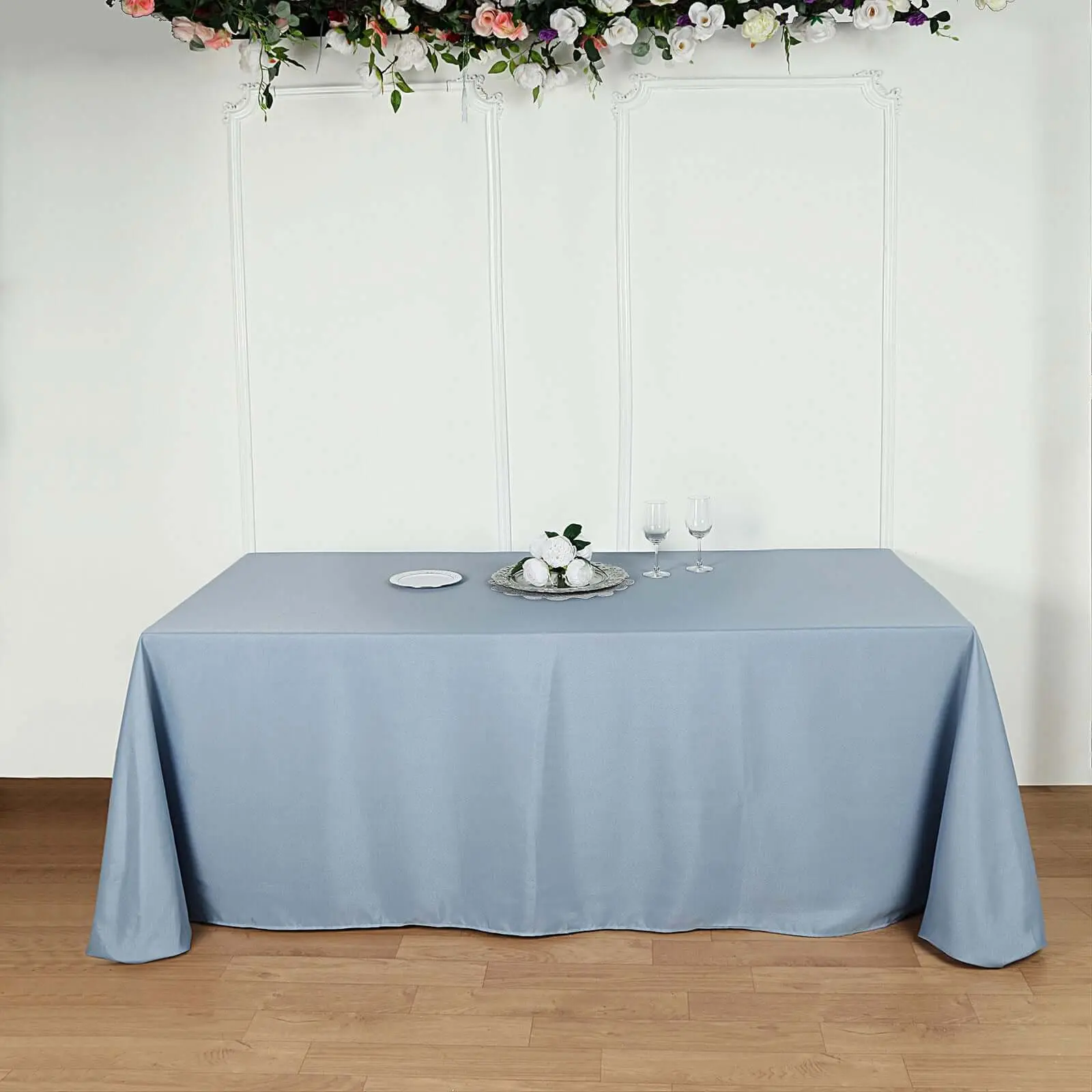 Polyester Rectangle Tablecloth 90"x132" Dusty Blue with Seamless Finish