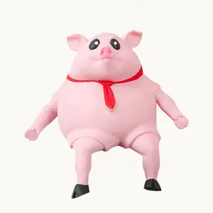 Cute & Silly Pink Pig Father & Son Squishy Toy Set| Stress Relief Squeeze Toy for Adults & Kids| Soft Silicone Fidget Toy with Red Necktie & Cactus Decoration| Kawaii Desk Companion