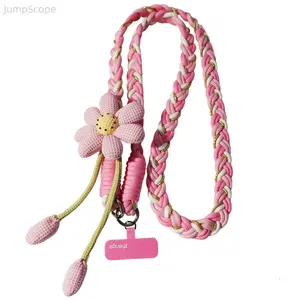 Crossbody Phone Lanyard with Flower Charm, Hand-Woven Adjustable Strap, Anti-Lost Neck/Shoulder Rope, Cute Ins Style Phone Chain for Outdoor & Daily Use