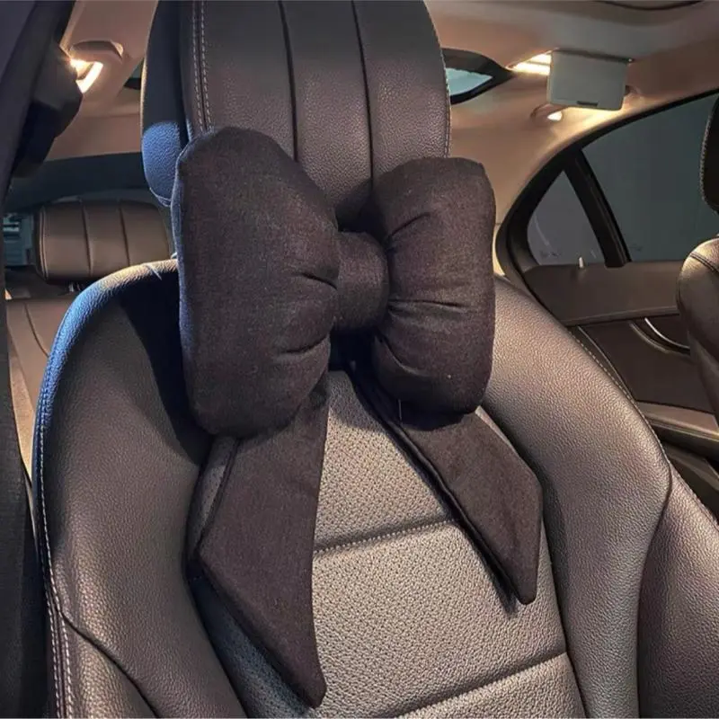 Car Neck Pillow, Car Lumbar Pillow, 1 Count Solid Color Bowknot Headrest & Lumbar Support, Car Interior Decoration, Cozy, Car Seat Attachment