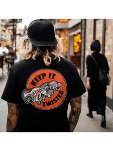 2025 Biker Tattoo Graphic T-Shirt Men Women KEEP IT TWISTED Motorcycle Hand Grip Print Tee for Men Punk Streetwear Vintage Top