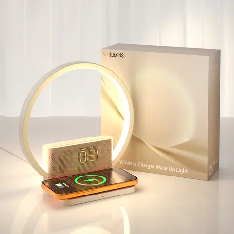 Sunrise Alarm Clock with Wireless Charging & Sound Machine, 20 Sleep Sounds, 3 Wake Modes, Touch Night Light & Dual Alarm for Heavy Sleepers