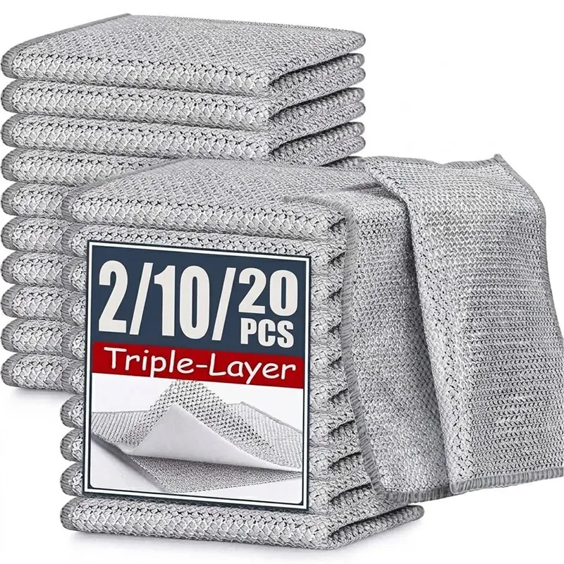Stainless Steel Wire Dishcloth, 2/10/20pcs Durable Thickened Cleaning Cloth Stainless Steel Rag, Multipurpose Dish Rags for Washing Dishes, Kitchen Cleaning Supplies, Household Cleaning Supplies
