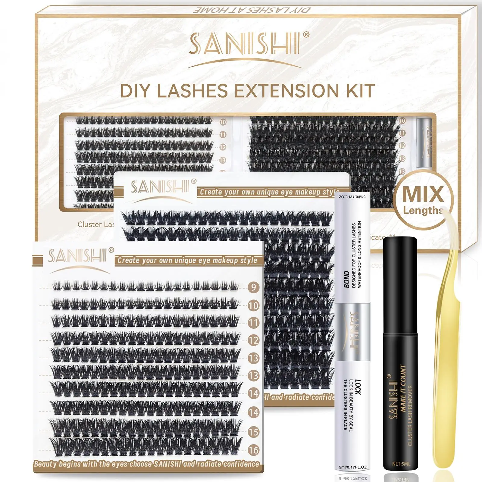 DIY Individual False Eyelashes Kit, Summer Makeup, 1 Set DIY Lash Kit Including 400pcs/box 9-16mm Separated False Eyelashes & 1 Adhesive & 1 Remover &