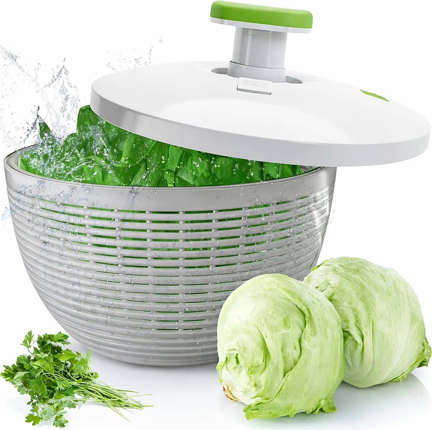 6.2-Qt Large Salad Spinner, Kitchen Fruit & Vegetable Washer Dryer Drainer Strainer with Bowl & Colander, 1-Handed Pump, Compact Storage for Greens, Vegetables, Fruits