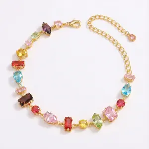 Dopamine CandyBracelet for Women 18K Gold Plated Y2K Energy Beaded Bracelet with Multicolor Gems Thoughtful Gift for Girlfriend BFF Her Jewelry