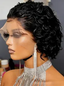 Short Pixie Wig Human Hair, 13x1 Transparent Lace Frontal, Deep Wave, Preplucked, 6 Inch, Natural Look for Women, Deep Wavy Wigs