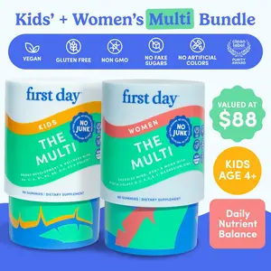 First Day Kids & Women's Multivitamin Gummy Supplement - Organic 21 Superfoods Blend, 9 Essential Vitamins, Supports Growth & Brain Health - Vegan, Non-GMO, Gluten-Free, No Junk - 30-Day Supply