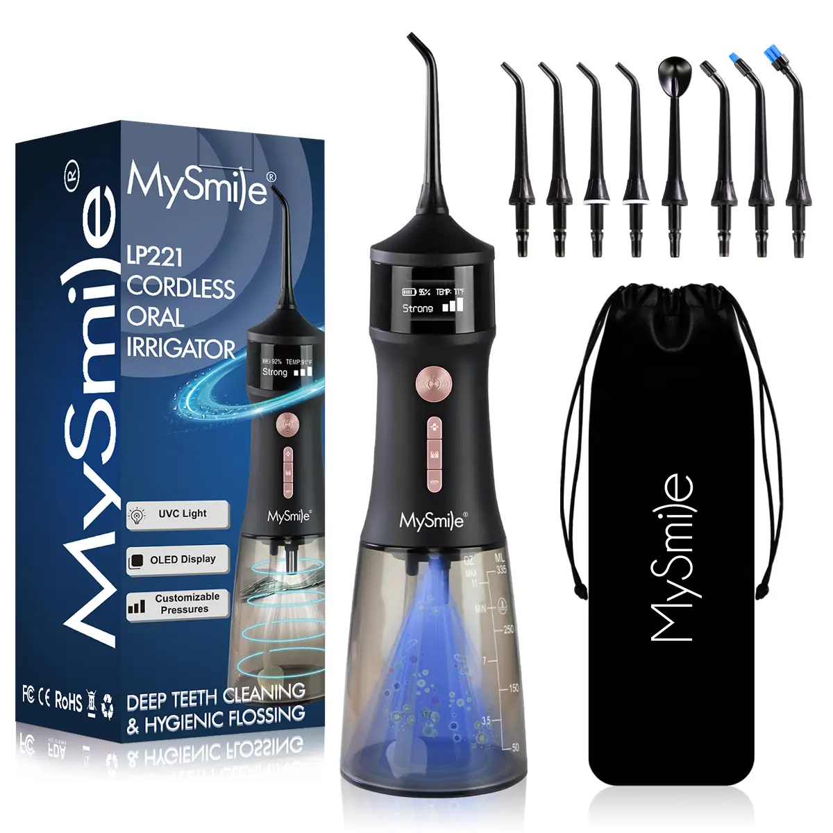 MySmile Cordless Advanced (LP221) UVC Light Water Flosser For Teeth 335ML with OLED Display 4 Mode 8 Jet Tips TikTokShopdealsforyoudays TikTok Shop De