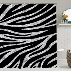 Creative Zebra Print Stripe Bath Curtain Set, Waterproof Shower Curtains with 12 Hooks, Bathroom Decor, Christmas Gift for Friends and Family, Shower Curtain Sets