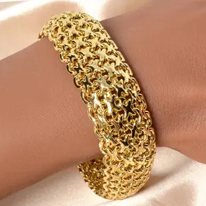 1pc Hip-Hop Bracelet - Heavy Duty Chain Link Jewelry, Golden-Toned Interlocking Links, Unisex Couples Bracelet for Men & Women, Birthday/Anniversary Gift for Everyday or Special Occasions - Durable Chain Link Chain for Layered Look,