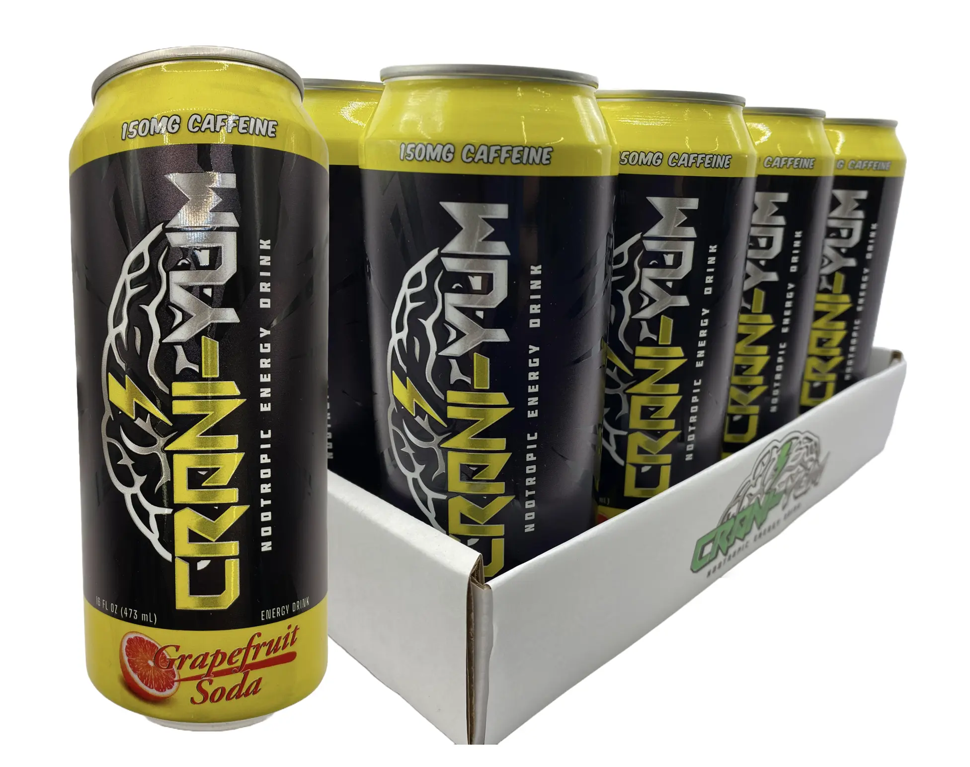 Crani-Yum Nootropic Energy Drink 12 Pack (Grapefruit Soda) 16oz - Energy & Focus, Sugar Free, No Artificial Colors, Lion's Mane, Alpha GPC, L-Theanine, Ginseng, Inositol