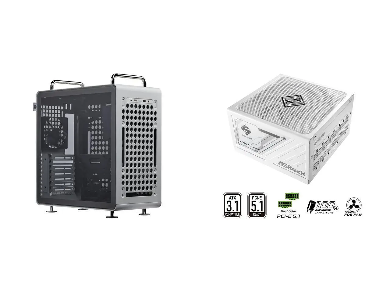 Cooler Master QUBE 540 ATX Mid-Tower PC Case - Customizable Modular Chassis with Movable I/O Panel, Multi-Position PSU Mount, Tempered Glass & Handles - Moonstone ASRock SL-1200GW Gold 1200W Full Modular Power Supply