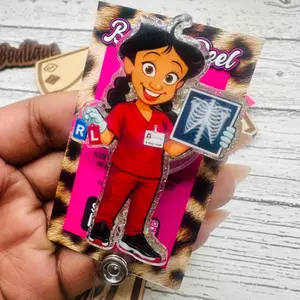 Professional X-Ray Radiology Glitter Badge Reel - Funny X-Ray Tech ID Card Holder For Medical Imaging Professionals - Retractable Name Tag Accessory For Radiology Technologists