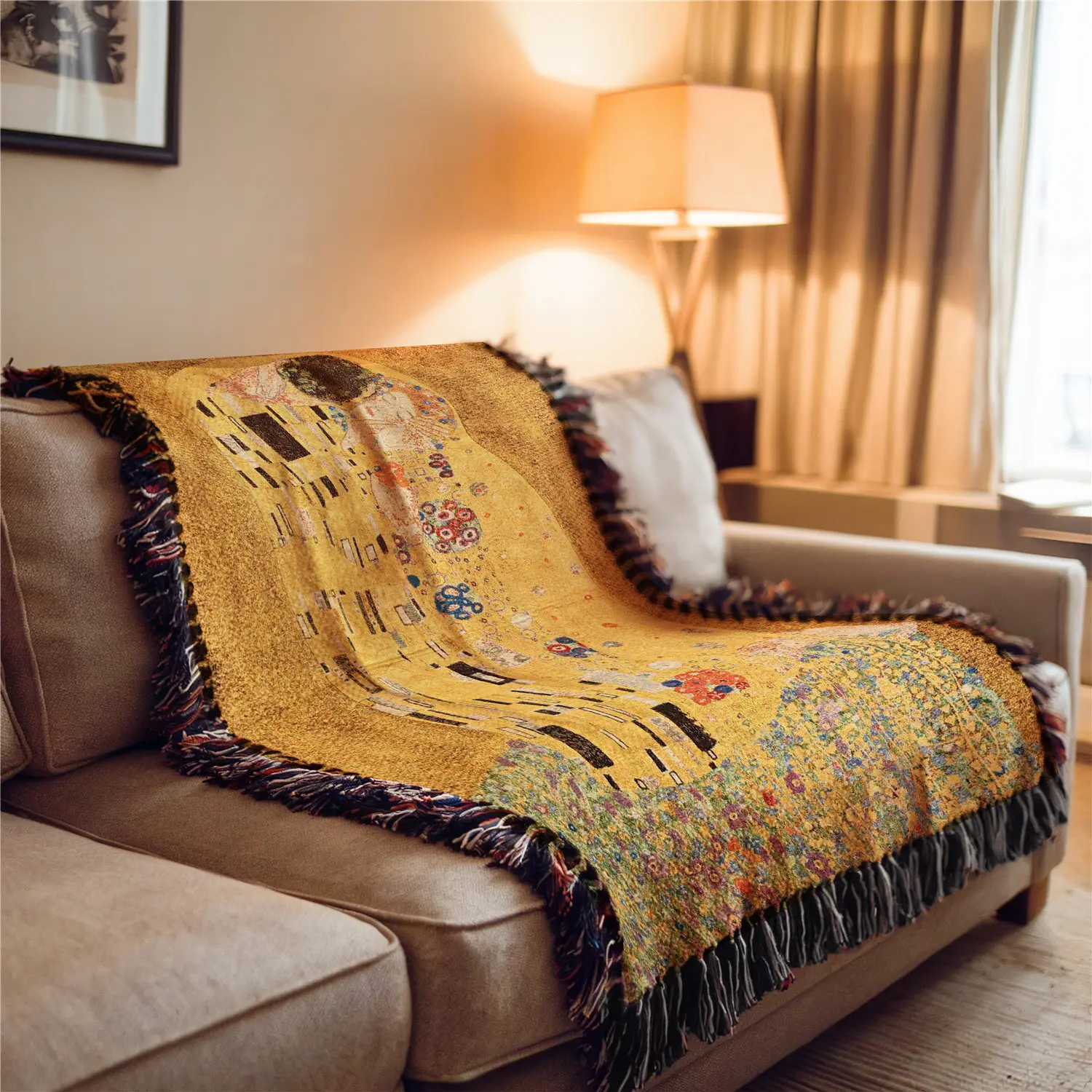 Kiss Pattern Bohemian Style Sofa Towel: Thick Soft, Yarn Woven Not Printed, Non Fading and Easy To Care, Can Be Used for Home Decoration Bed Chair Tapestry Tablecloth Floor Garden Picnic Travel Outdoor Camping Office Nap Soft Sofa Protector