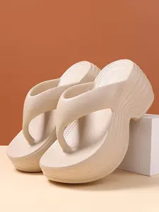 Creamy White Wave Platform Flip Flops for Women, Trendy Flatform Thick Sole Wedge Thong Slides, Lightweight EVA Casual Sandals Perfect for Beach & Daily Wear Comfy Sandal