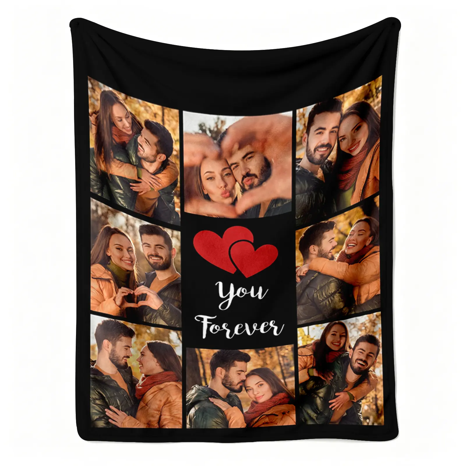 Custom Couple You Forever Flannel Throw Blanket, Personalized 8 Photo Heart Collage Pattern Soft Cozy Warm Nap Blanket for Couch Bedroom, Customized Romantic Anniversary Gift for Partner, Valentine's Day Christmas Birthday Present