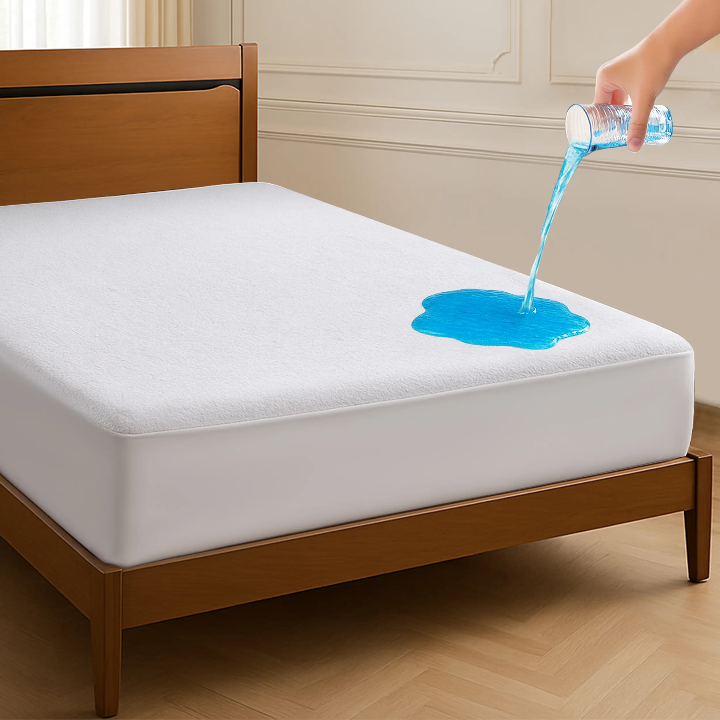 Lux Decor Terry Top Mattress Protector - Ultra Soft Quilted Elastic Fitted Noiseless Mattress Cover Upto 16 Inches Deep-Poly Cotton Material Slipcover