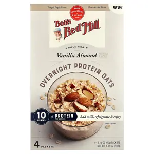 Bob's Red Mill Overnight Protein Oats, Whole Grain, Vanilla Almond, 4 Packets, 2.12 oz (60 g) Each