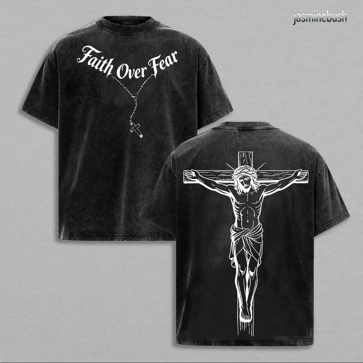 Faith Over Fear T-Shirt Washed Christian Graphic Tee Oversized Cotton Streetwear Summer Clothing Gymwear Faith-Based Shirt Aesthetic Menswear Gift for Believers Bible Verse Church Outfit