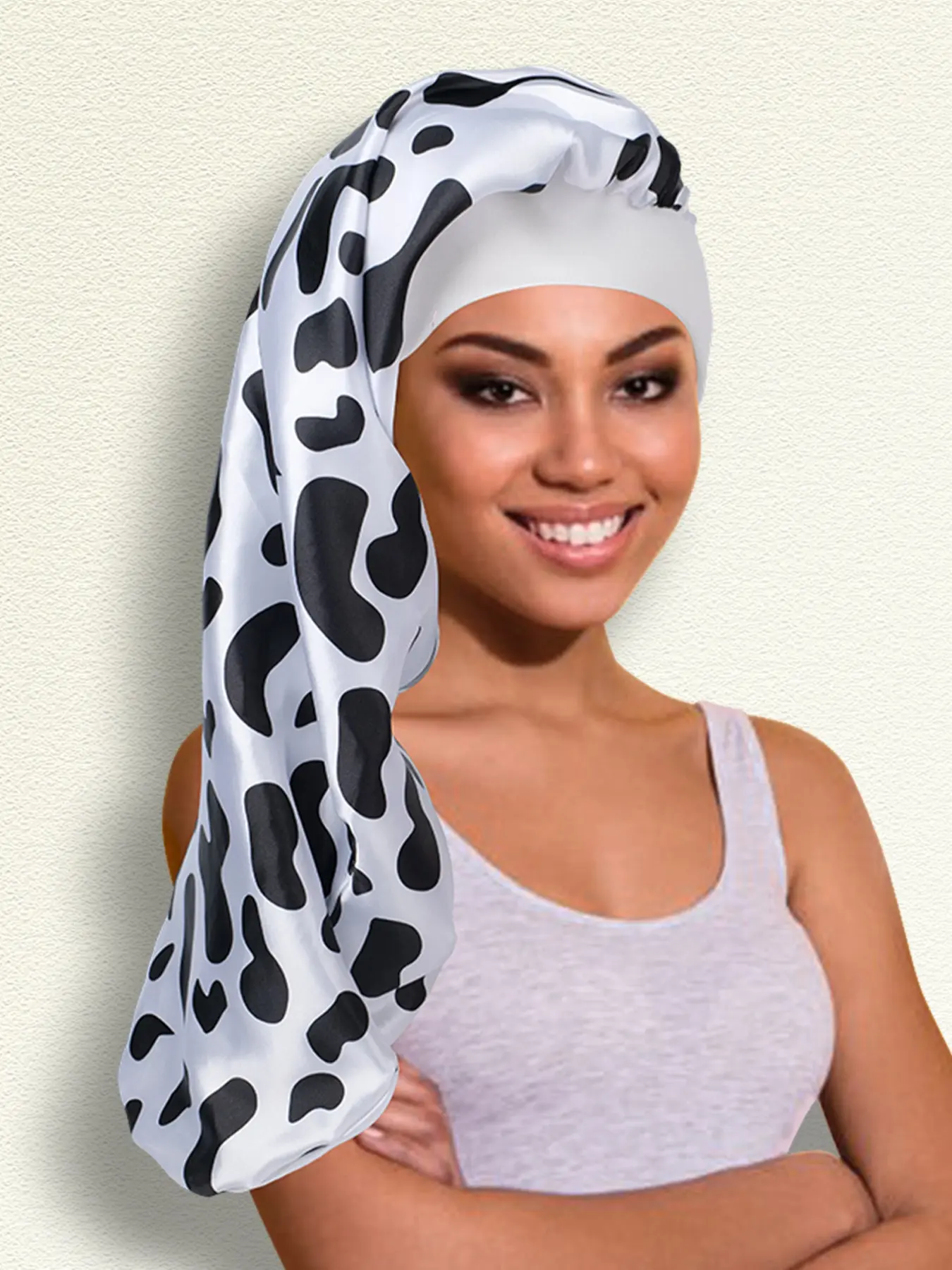 Women's Soft Comfortable Sleep Cap, Hair Care Cap, Long Milk Color Hat for Hair Protection, Gentle Nightwear Accessory, Ideal for Daily Use
