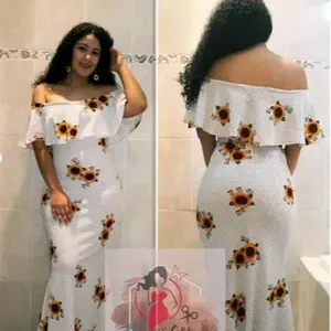 Sunflower Dress - Off Shoulder, Fitted, Long, Summer Style, Casual Wear