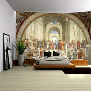 1 piece oversized Athens College Renaissance art mural photo background wall tapestry, large size polyester hanging cloth, living room bedroom office family room party decoration, free installation