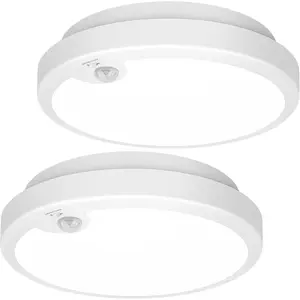 2-Pack Battery Operated Motion Sensor LED Ceiling Light, 7.2inch Flush Mount Light Fixture 6000K, Wireless Motion Activated Ceiling Lamp in 400LM for Closet Pantry Laundry Stair(Battery Not Included)
