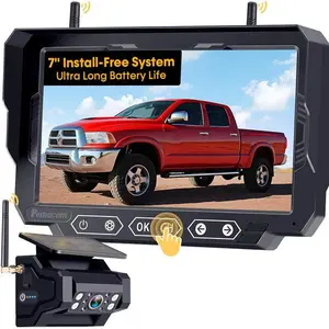 RV Backup Camera with Solar Magnetic: Long Distance No Signal Delay, 7 Inch Touch Key Monitor with Recording, HD 1080P Wireless Backup Camera for Trailer, 5th Wheel, Camper